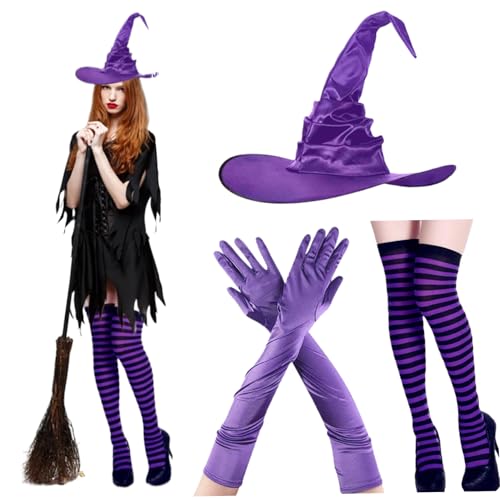 Yaoliucp Hexenkostüminnen Frauen, weiche hautfreundliche Stoff Halloween Kostüme mit lila gestreiften Socken, spitzen Hut, Handschuhe, Halloween-Kleid für Cosplay-Partys, One-Size-Kostüme Yaoliucp Hexenkostüminnen Frauen, weiche hautfreundliche Stoff Halloween Kostüme mit lila gestreiften Socken, spitzen Hut, Handschuhe, Halloween-Kleid für Cosplay-Partys, One-Size-Kostüme von Yaoliucp