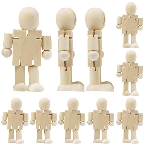 Yaoliucp Holzroboterfigur, Holzroboter 10pcs 4x3 Zoll poable Figuren mit beweglichen gemeinsamen DIY -freundlichen unfertigen Holzspielzeug für Kinder, um zu malen von Yaoliucp