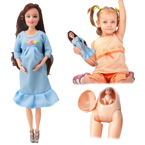 Yaoliucp Modepuppen, Schwangere Puppe 11.5 ABS Plastik Schwangeres Mutter Spielzeug mit Babypuppen kreativer schwangerer Puppe mit einem Baby in ihrem Bauch für Kindergeschenk, Blau, Blau Yaoliucp Modepuppen, Schwangere Puppe 11.5 ABS Plastik Schwangeres Mutter Spielzeug mit Babypuppen kreativer schwangerer Puppe mit einem Baby in ihrem Bauch für Kindergeschenk, Blau, Blau von Yaoliucp