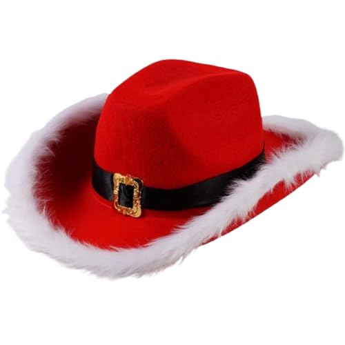 Yaoliucp Weihnachtshut Lustiger Cowboy Santa Hut mit gekrümmter Kante und weiße pelzige Kanten Yaoliucp Weihnachtshut Lustiger Cowboy Santa Hut mit gekrümmter Kante und weiße pelzige Kanten von Yaoliucp