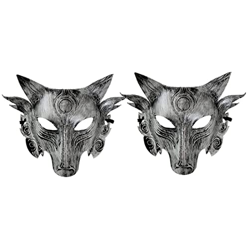 Yaoliucp Wolf Kostüm 2PCS Halloween Wolf Head Simulation Tiermasken Maskerade Cosplay Requisiten Film Thema Halloween Partyzubehör (Silber) Maske von Yaoliucp