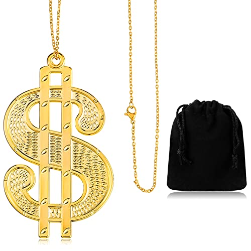 Yaomiao Gold Kette Kostüm Gefälschte Gold Kette Dollarzeichen Halskette Rapper Kette Kostüm für Jungen Mädchen Erwachsene Männer Frauen Dollar Medaillon Kette Geburtstag, Einheitsgröße von Yaomiao