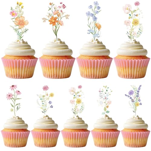Cupcake-Topper mit Wildblumen-Motiv, für Geburtstagspartys, Babypartys, Babypartys, Baby-Partys, Kuchendekoration, Blumen-Kuchendekorationen für Frauen, Brautparty, Hochzeit, Party-Dekorationen (36 Cupcake-Topper mit Wildblumen-Motiv, für Geburtstagspartys, Babypartys, Babypartys, Baby-Partys, Kuchendekoration, Blumen-Kuchendekorationen für Frauen, Brautparty, Hochzeit, Party-Dekorationen (36 von Yaopelky