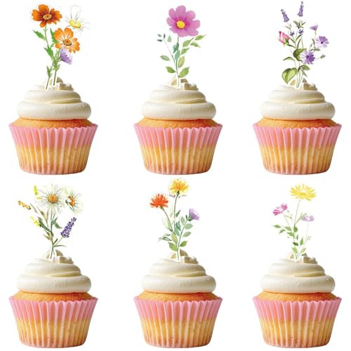Cupcake-Topper mit Wildblumen-Motiv, für Geburtstagspartys, Babypartys, Babypartys, Baby-Partys, Kuchendekoration, Blumen-Kuchendekorationen für Frauen, Brautparty, Hochzeit, Party-Dekorationen (36 Cupcake-Topper mit Wildblumen-Motiv, für Geburtstagspartys, Babypartys, Babypartys, Baby-Partys, Kuchendekoration, Blumen-Kuchendekorationen für Frauen, Brautparty, Hochzeit, Party-Dekorationen (36 von Yaopelky