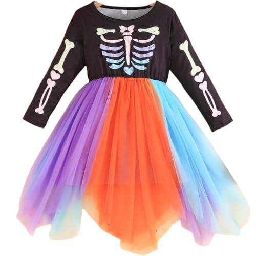Yaopelky Halloween-Skelett-Kleid für Mädchen, langärmelig, Tutu, Partykleid, Regenbogen-Tüllrock, 2–8 Jahre, Herbstkleidung für 2–8 Jahre, Schwarz, 2-3 Jahre Yaopelky Halloween-Skelett-Kleid für Mädchen, langärmelig, Tutu, Partykleid, Regenbogen-Tüllrock, 2–8 Jahre, Herbstkleidung für 2–8 Jahre, Schwarz, 2-3 Jahre von Yaopelky