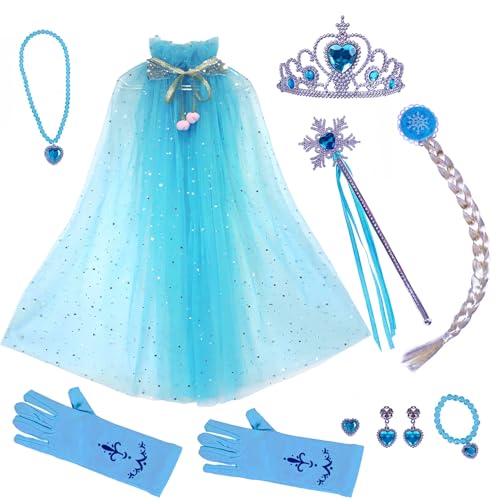 Prinzessinnen-Umhang für Mädchen im Alter von 5 6 7 8 9 10 11 12 Jahren – bunter Umhang mit Krone, Prinzessin Elsa Verkleidung mit funkelnden Pailletten, Tüllumhang-Set für Halloween, Geburtstag, Prinzessinnen-Umhang für Mädchen im Alter von 5 6 7 8 9 10 11 12 Jahren – bunter Umhang mit Krone, Prinzessin Elsa Verkleidung mit funkelnden Pailletten, Tüllumhang-Set für Halloween, Geburtstag, von Yapartifa
