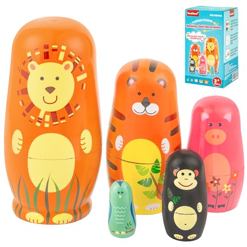 YardYard Russische Nistpuppen, Tiere Matroschkas Nistpuppen – niedliches Tier-Muster Löwe Tiger Schwein AFFE Birdie Matroschka, Spielzeug für Kinder Geschenk YE04A YardYard Russische Nistpuppen, Tiere Matroschkas Nistpuppen – niedliches Tier-Muster Löwe Tiger Schwein AFFE Birdie Matroschka, Spielzeug für Kinder Geschenk YE04A von YardYard