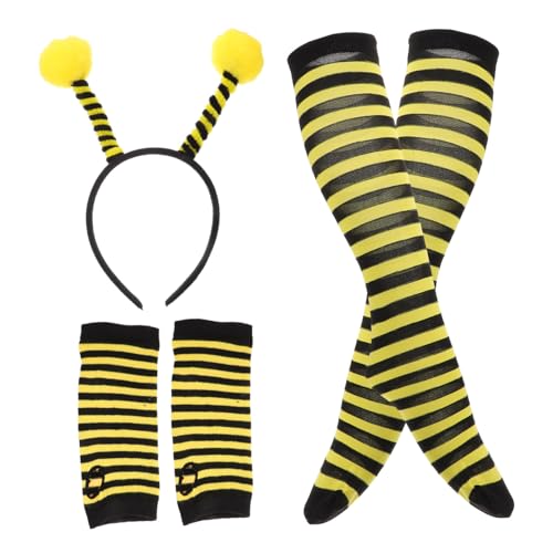 Yardenfun 1 Satz Bienen Kostüm Set für Niedliches Bienen Cosplay mit Gestreiften Strümpfen Langen Handschuhen und Haarreif für Karneval und Kostümpartys von Yardenfun