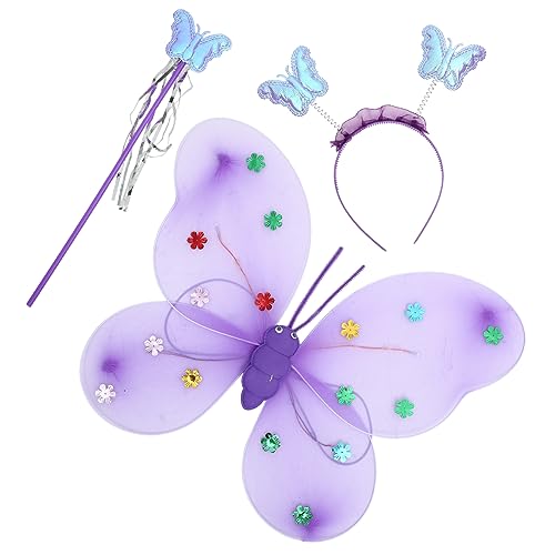 Yardenfun 1 Satz Schmetterlingskostüm Set für Mädchen mit Glitzer Flügeln Kopfband und Zauberstab für Kostümpartys Halloween und Themenveranstaltungen von Yardenfun