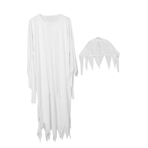 Yardenfun 1 Satz Weißes Gespensterkleid mit Hut für Gruselige Rollenspiele Vielseitiges Kostüm für Partys Bühnenauftritte von Yardenfun
