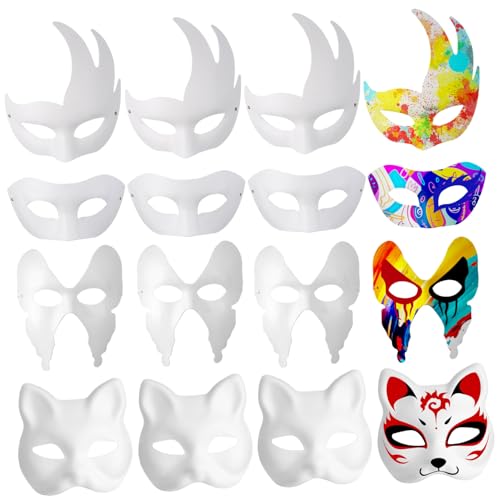Yardenfun 12 Stück Teiliges Weiße Papierkostüm Masken mit Katzen Schmetterlings und Rächer Designs Stabile Bastelmasken zum Bemalen Leichte Komfortable Halloween und Karnevalsdekoration für von Yardenfun