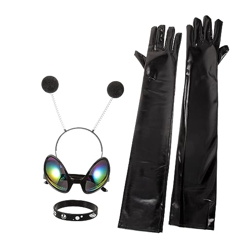 Yardenfun 1Satz Alien Brille mit Haarreif Handschuhen Lustige Cosplay Deko für Partys Festivals Geburtstage Leicht für Männer Frauen von Yardenfun
