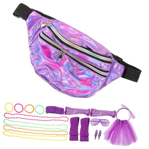 Yardenfun 1Satz Jahre Damen Disco Kostümset mit Handschuhen Haarband Rock Bunten Accessoires für Retro Partys Abschlussball Themenfeiern von Yardenfun