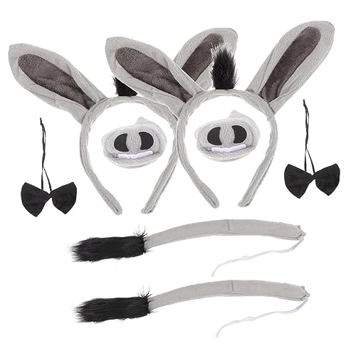 Yardenfun 2 Sätze Donkey Kostüm mit Haarreif Ohren Nasendeko und Fliege Niedliches und Party Zubehör für Jungen und Mädchen Langlebiges Material Besonderes Cosplay Accessoire von Yardenfun