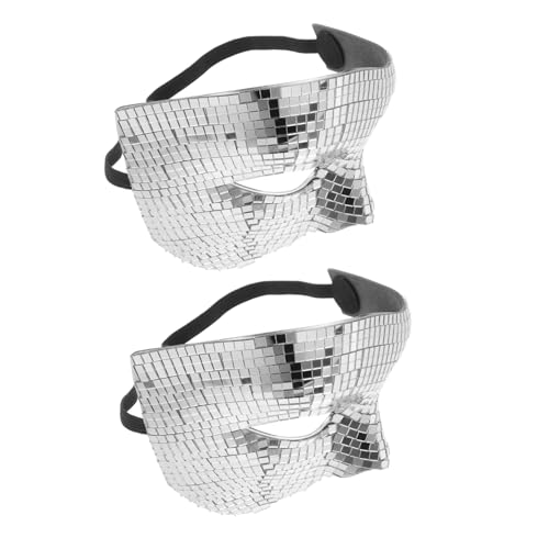 Yardenfun 2 Stück Glitzer Halbgesichtsmaske Silber für Halloween Karneval Tanzparty Disco Ball Glanz Leicht und Komfortabel für Damen und Unisex von Yardenfun