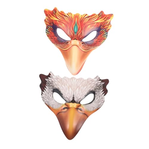 Yardenfun 2 Stück Halbgesichts Vogelmaske PU Halloween Vogelform Masquerade Party Cosplay Festival Masken Weiß Feuerphoenix Design von Yardenfun