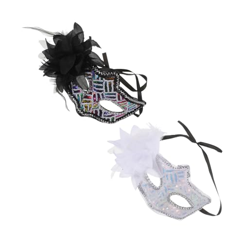 Yardenfun 2 Stück Halbgesichts-masken mit Glänzenden Pailletten und Seitlicher Blumenverzierung Leichte Masquerade-kostüme für Damen Geeignet für Halloween Karneval Ball Themenpartys von Yardenfun