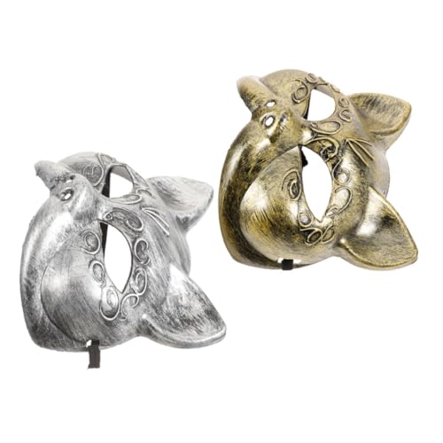 Yardenfun 2 Stück Teiliges Fuchs Tiermasken Halbgesichtsmaske für Damen Verstellbar Elastisch Bequem Cosplay Party Karneval Halloween Faschingsmasken Zubehör Silber Gold von Yardenfun