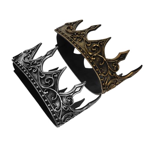 Yardenfun 2 Stück Teiliges PU Königskrone für Herren Mittelalterliche Verstellbare Cosplay Krone in Gold und Silber Leichtes Party und Theateraccessoire für Geburtstage Halloween und von Yardenfun