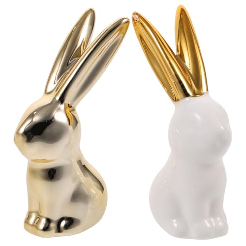 Yardenfun 2 Stück Keramik Kaninchen Figuren Niedliche Hasenstatuen Tischdeko Gartenornamente Tierfiguren von Yardenfun