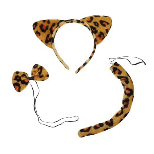 Yardenfun 3 Sätze Leopard Kostüm Zubehör mit Verstellbarem Katzenohren Haarreif Elastischer Fliege und Biegsamer Leoparden für Cosplay Karneval Halloween und Party von Yardenfun
