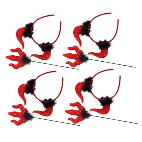 Yardenfun 4 Sätze Teufelshörner Haarreif und Roter Halloween Kostüm Accessoires für Karneval Cosplay und Fasching mit Auffälligem Design und Wirkung von Yardenfun