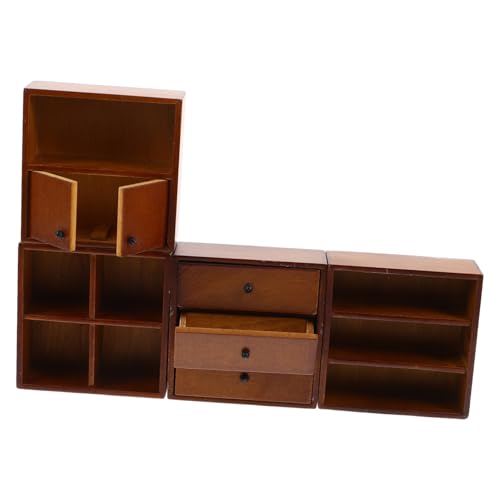 Yardenfun 4 Stück Teiliges Miniatur Holzschrank Walnussfarbenes Puppenhaus Möbel Zubehör Langlebiges Mini Regal für Landschaften und DIY Puppenhaus Dekoration von Yardenfun