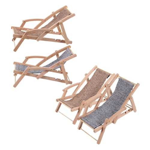 Yardenfun 4 Stück Teiliges Miniatur Strandstuhl Realistische Liegestühle Detailreiche Mini Dekoration für Puppenhäuser Platzsparendes Küstenambiente für und Vitrinen von Yardenfun