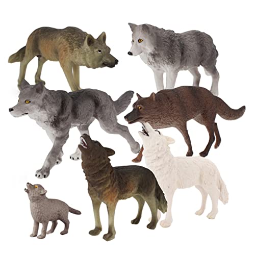 Yardenfun 7 Stück Realistische Wolf Figuren für Garten Deko Wolfsornamente Tierspielzeug Miniatur Landschaftsdeko Langlebig und Verformungsresistent von Yardenfun