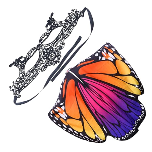 Yardenfun Chic Schmetterlings Cape für Frauen Wiederverwendbarer Umhang mit Zarter Spitze und Maske für Halloween Cosplay und Partys Leuchtendem und Blau von Yardenfun