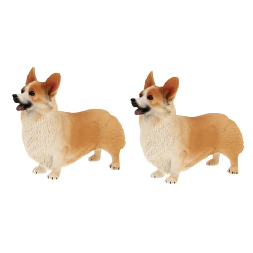 Yardenfun Corgi Hundestatue aus Kunststoff Realistisches Corgi Modell 2 Stück Dekorative Hundefigur für Zuhause Leicht und Tragbar Pädagogisches Hundemodell von Yardenfun