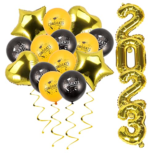 Yardenfun Dekoratives Teiliges Abschlussballon Schwarz Gold mit Stern und Herzformen Leichte Aluminiumfolie Wiederverwendbar Einfache Montage für Abschlussfeier Party Dekoration für von Yardenfun