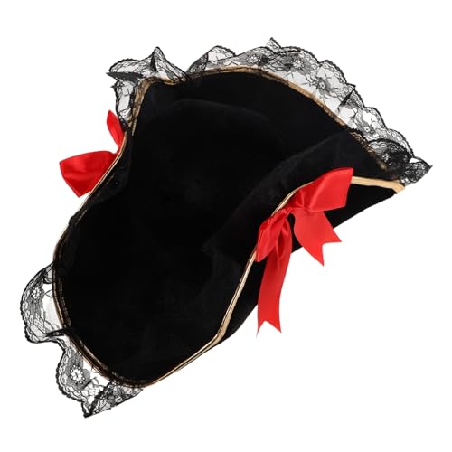 Yardenfun Eleganter Piratenhut Damen Halloween Kostümaccessoire aus Samt mit Roter Schleife und Netzbesatz Leichter und Robuster Piratenhut für Party Theater und Karneval von Yardenfun