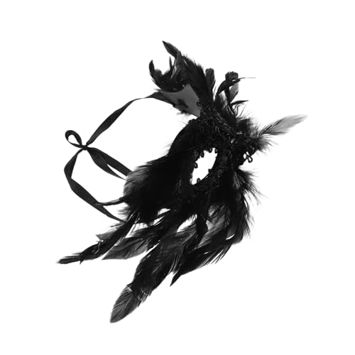 Yardenfun Gothic Federmaske Damen mit Glitzerbesatz Elastischem Band Leicht für Kostüm Ball Karneval Cosplay Party von Yardenfun