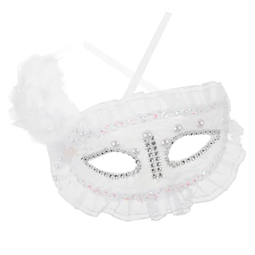 Yardenfun Halbgesichts Maske für Damen mit Spitze und Perlen Halloween Karneval Kostüm Maske für Maskenball Leicht Wiederverwendbar mit Seitlicher Federverzierung für Party und Cosplay von Yardenfun
