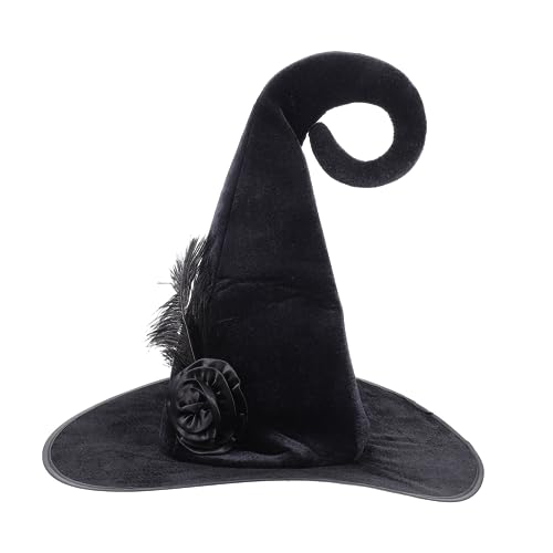 Yardenfun Halloween Hexenhut Damen Schwarz Filz Zauberer Hut mit Rosenverzierung Verstellbar Cosplay Kostüm Zubehör für Party Karneval und Maskerade von Yardenfun