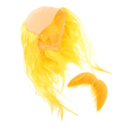 Yardenfun Herren Glatzenkappe mit Falschem Schnurrbart Realistische Kahle Perücke für Kostümpartys Cosplay Alte Männer Gelbe Perücke Gelber Schnurrbart von Yardenfun