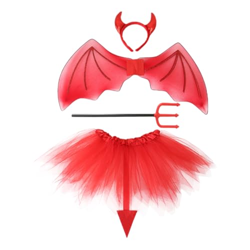 Yardenfun Rotes Teiliges Teufel Kostüm mit Flügeln und Haarreif Leichtes Party Cosplay Zubehör für Halloween und Karneval Passend für Körpergröße von Yardenfun