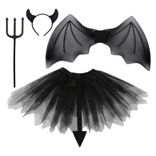 Yardenfun Teufelsflügel Teiliges Kinderkostüm Halloween Cosplay Zubehör Schwarz für Mädchen Jungen Geeignet Leichtes Material Party Kopfschmuck Teufel Kostüm von Yardenfun