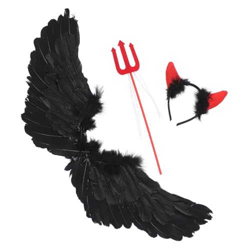 Yardenfun Teufelskostüm Schwarzer Halloween Umhang mit Federflügeln Leichtes Cosplay Outfit für Karneval Bühnenauftritte und Party Yardenfun Teufelskostüm Schwarzer Halloween Umhang mit Federflügeln Leichtes Cosplay Outfit für Karneval Bühnenauftritte und Party von Yardenfun