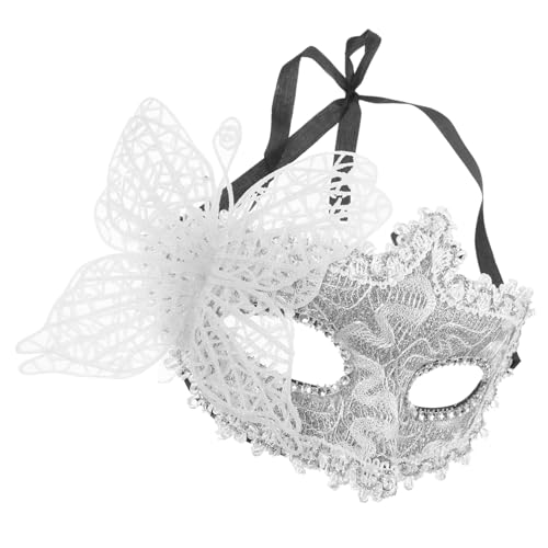 Yardenfun Venetian Masquerade Ball Halbes Gesicht Spitze Maske Damen Verstellbar Für Karneval Halloween Kostümparty Fasching Silber Elegant von Yardenfun