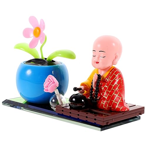 Yardenfun Wackelkopf Statue für Auto Solarbetriebene Dashboard Dekoration mit Blumenpott Lustige Wackelnde Figur für Wohn und Büroschmuck als für Buddha Kultur von Yardenfun