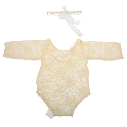 Yardenfun Weiches Spitzen mit Schleifen Body und Perlen Haarband Komfortabel und Stilvoll für Professionelle Neugeborenen Fotografie von Yardenfun