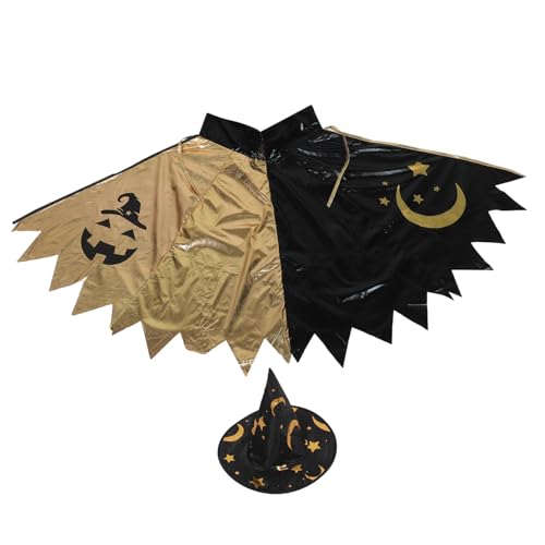 Yardenfun Zauberkostüm Set mit Sternen Print Umhang und Faltbarem Hut Atmungsaktiv Leichtes Material Bequemes Halloween Kostüm für Jungen und Mädchen für Karneval und Geburtstagsfeiern von Yardenfun