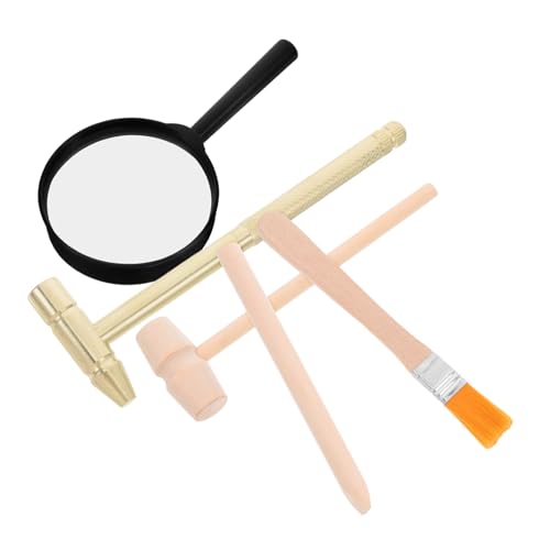 Yardwe 1 Satz Archäologie Werkzeug Set für Teiliges Set mit Holzhammer Metallhammer Meißel Pinsel und Lupe für Ausgrabungen Lernspielzeug und Rollenspiel von Yardwe