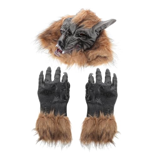 Yardwe 1 Satz Halloween Wolf Kopf Maske mit Krallenhandschuhen für Erwachsene Cosplay Zubehör Gruselmaske für Halloween und Karneval Realistische Tiermaske für Partys von Yardwe