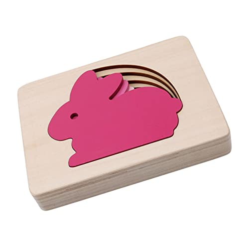Yardwe 1 Satz Holztierrätsel Kaninchen Puzzle mehrschichtiges größenanpassendes Größe passendes Stereo- aus Holz hölzern Rosa von Yardwe