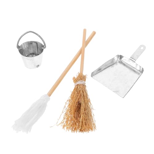 Yardwe 1 Satz Kehrschaufelfiguren Besen Miniaturen Mopp Kehrschaufel Spielhauszubehör Mini-eimerfiguren-Requisiten Mopp-Requisite Simulationsmopp Mini-hausverzierung Mopp- Holz von Yardwe