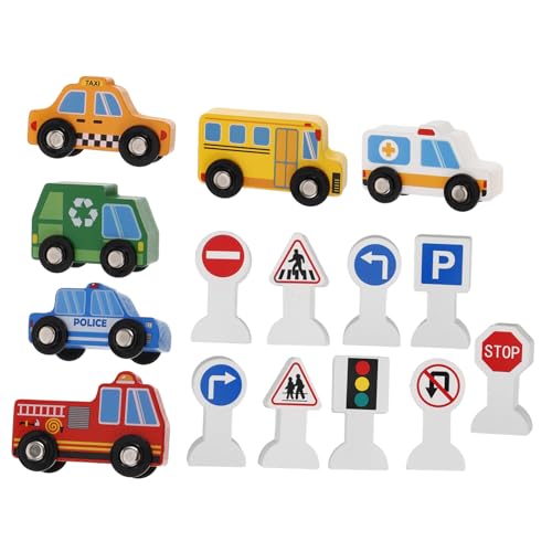 Yardwe 1 Satz Kinderfahrzeug aus Holz verkehrszeichen verkehrszeichen Straße Konstruktionsspielzeug Kinderauto Auto Kognitives Autospielzeug für hölzern von Yardwe