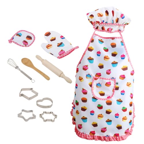 Yardwe 1 Satz Küchenbedarf Kleine Mädchen Kochen Schürzen Kinderkommode spielzeuge Kochmütze und Schürze für Kleinkinder Kochkostüm für Chefhut für hölzern Bunt von Yardwe